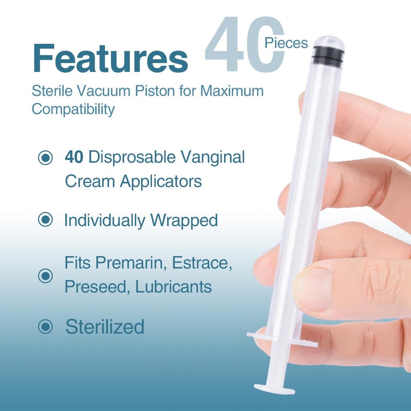 Dizzily 40 Pack Disposable Vaginal Applicator, Lube Injector Cream Syringes, Fits Preseed, Lub-RIC-Ants, Premarin and Most OTC Gels, Lubricants, Feminine Care Applicators - Image 2